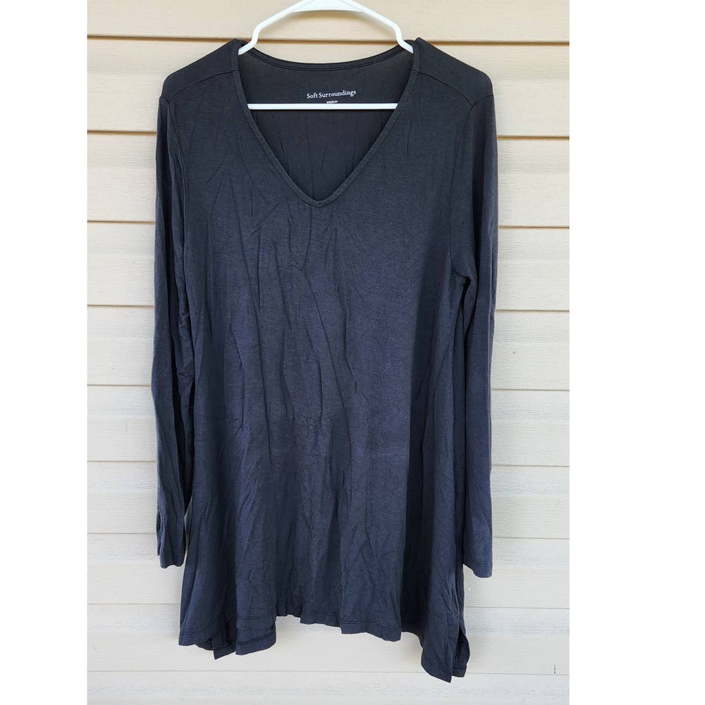 Soft Surroundings Tahira V- Neck Long Sleeve Tunic Medium In Black
